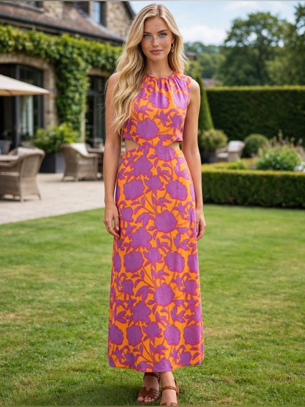 Mango Orange and Purple Paisley Dress